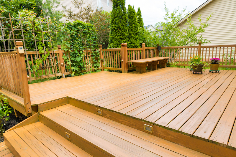 image of a wooden decking in a garden